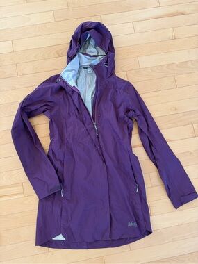 REI Co-op women's rain jacket purple long size XS